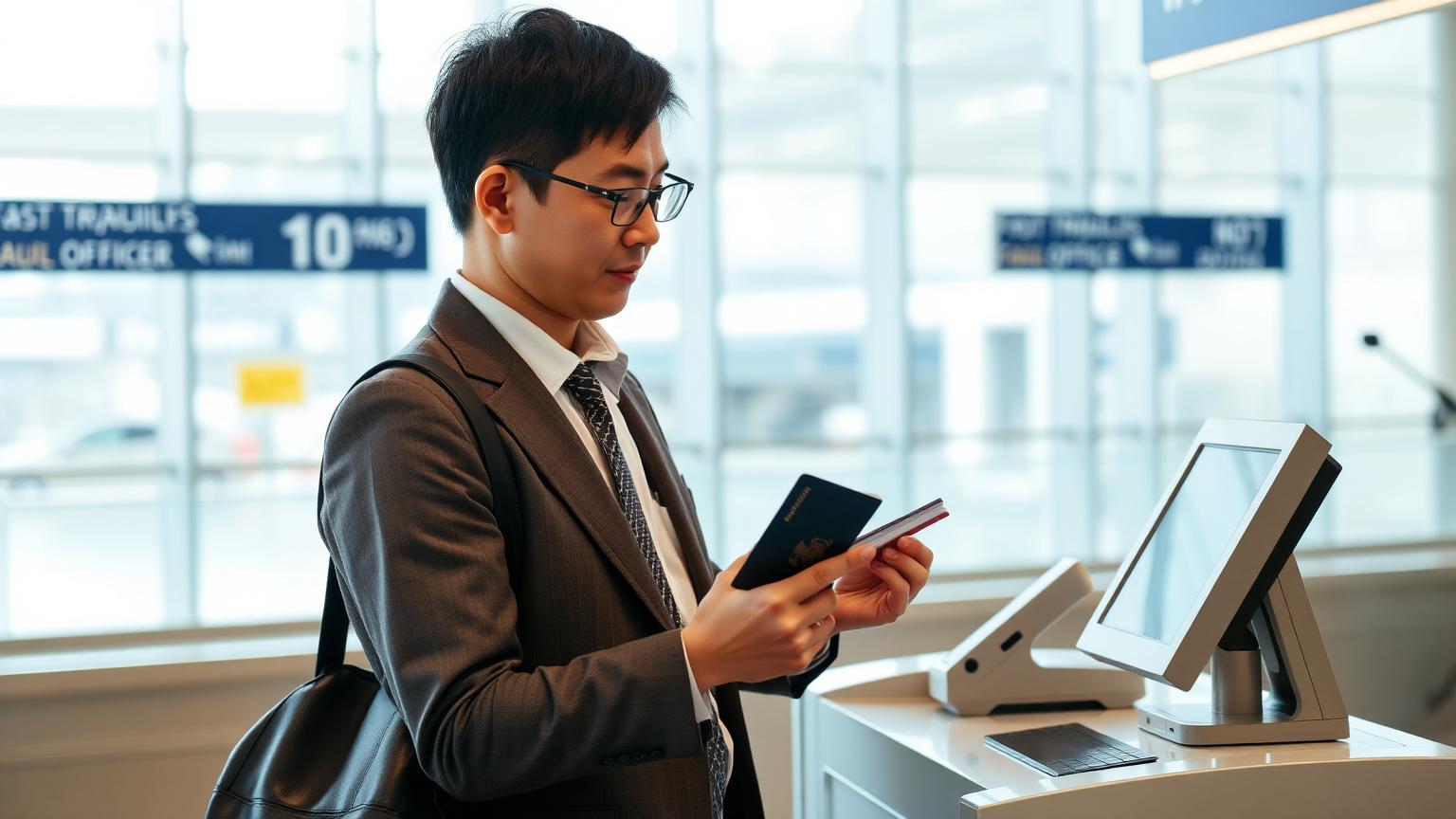 นักธุรกิจใช้บัตรเดินทางนักธุรกิจเอเปก (APEC Business Travel Card) ที่ช่องตรวจคนเข้าเมืองแบบเร่งด่วน